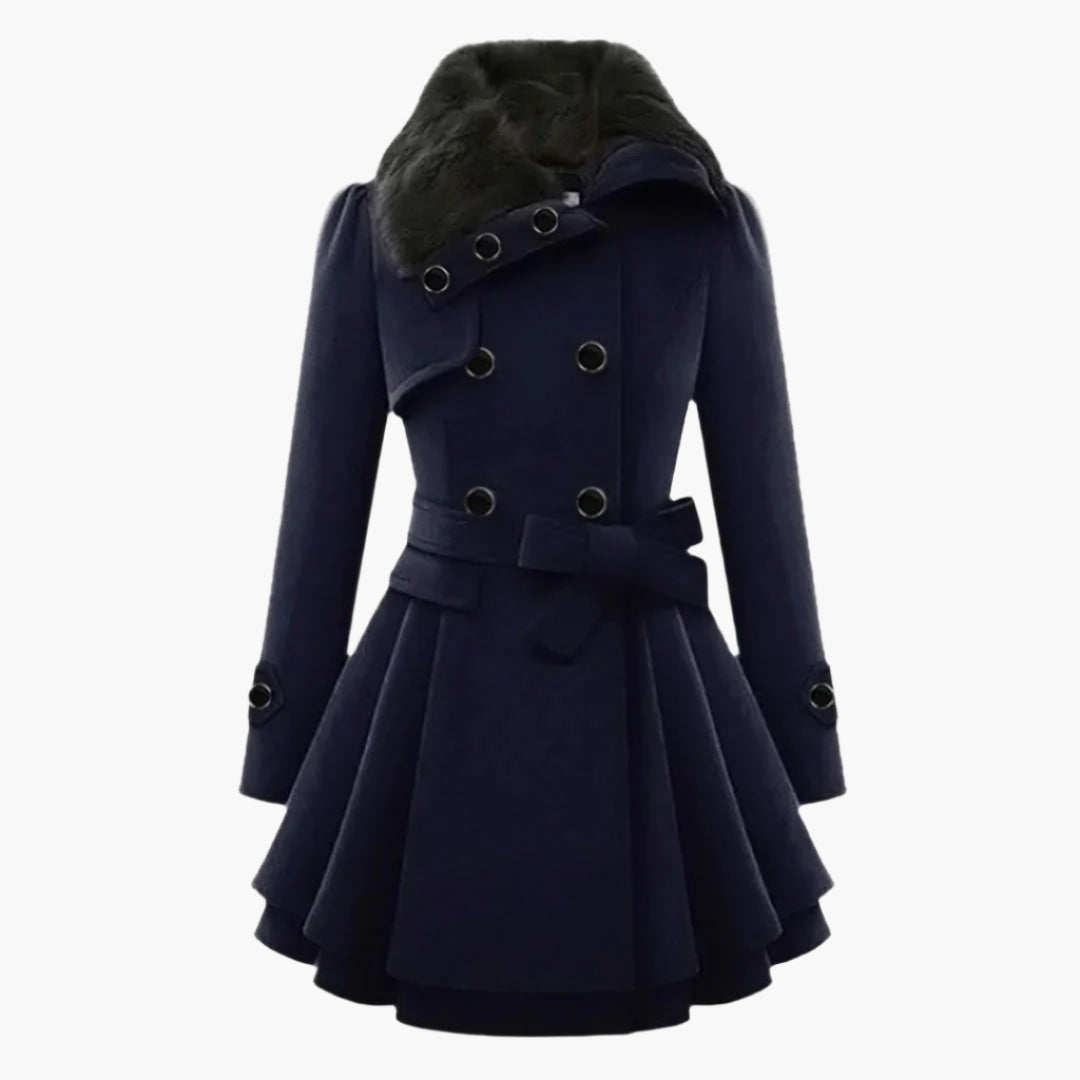 Women's winter coat with faux fur collar – Elegant tailored trench coat for stylish appearances