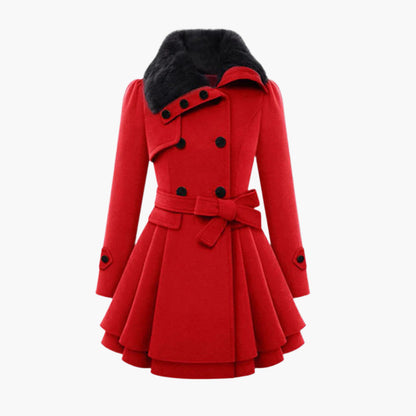 Women's winter coat with faux fur collar – Elegant tailored trench coat for stylish appearances