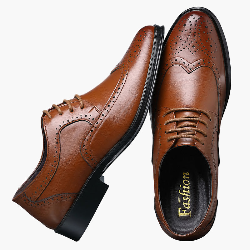 Men's Oxford Business Shoes with Brogue Pattern – Elegant Lace-up Shoes for Formal Occasions