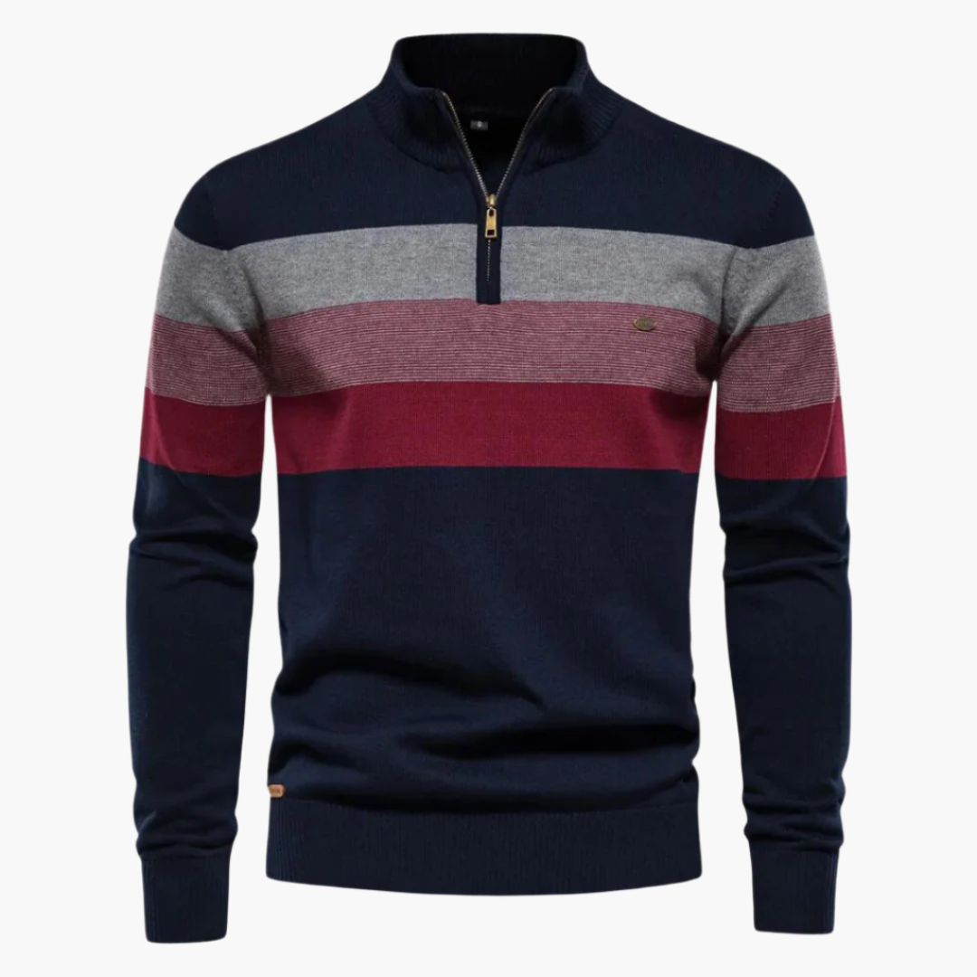 Men's knitted sweater with zipper – stylish striped sweater for everyday and office use
