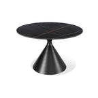 Eettafel rond gesinterd steen Winston, zwart stalen zandloperpoot – Ø 119 x H 76 cm, eetkamer