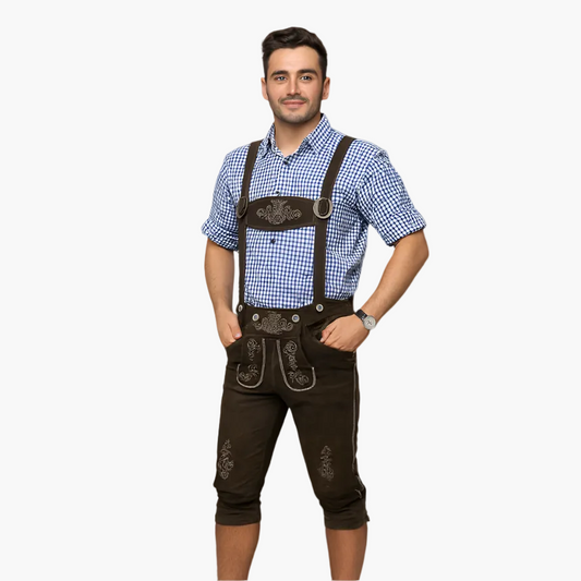 Men's Traditional Leather Breeches with Suspenders – Classic Folk Costume Style for Oktoberfest and Folk Festivals