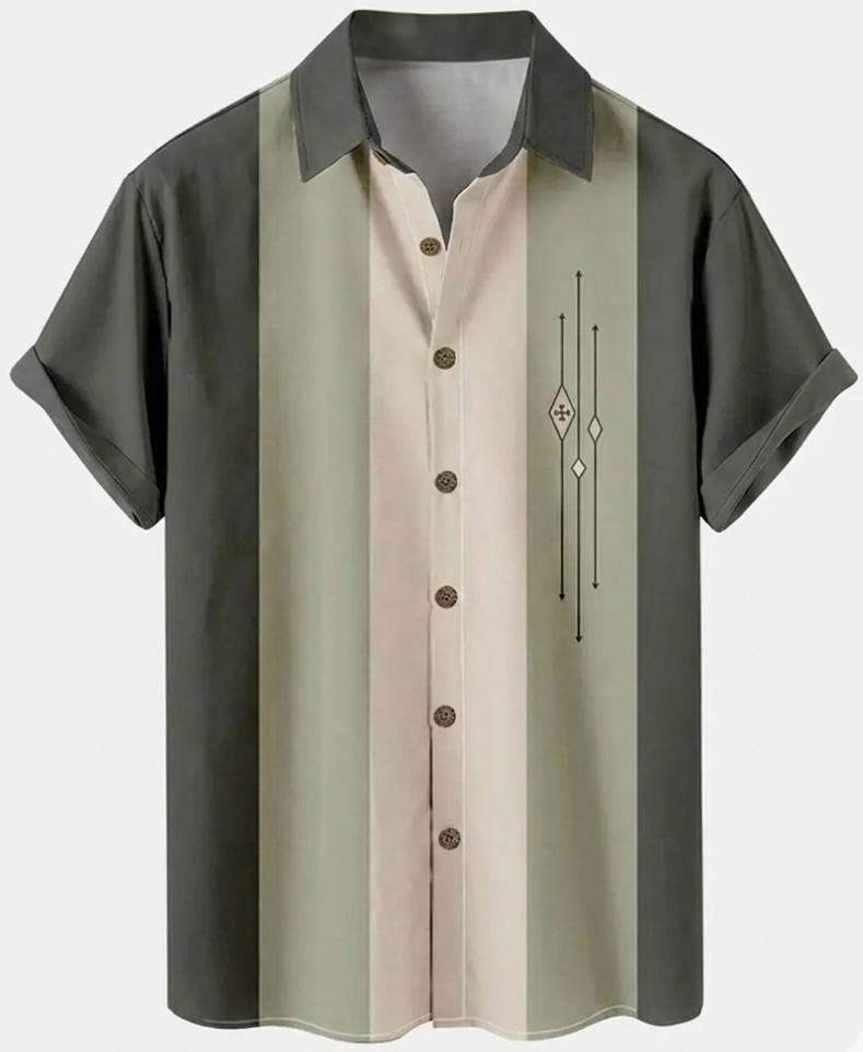 Men's Short Sleeve Bowling Shirt Regular Fit – Retro Casual Style for Everyday & Summer