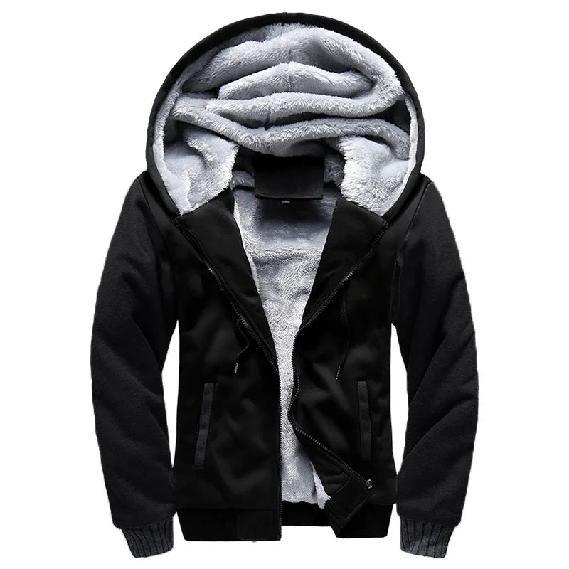 Lined men's hoodie jacket with zip closure and pockets