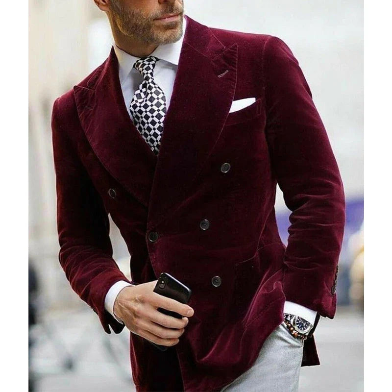 Men's Double-Breasted Blazer Modern Business Elegance for Occasions and Office