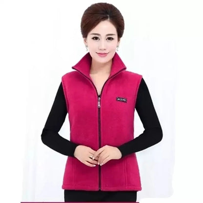 Women's fleece vest with stand-up collar and zipper