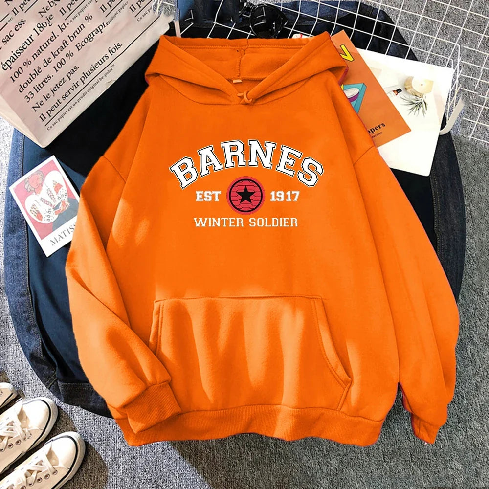 Unisex Kapuzenpullover mit „BARNES WINTER SOLDIER“ Print, Kängurutasche und Kordelzug