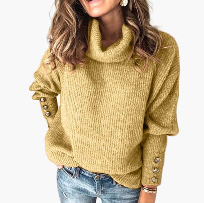 Damen Pullover mit Rollkragen und Knopfdetails – Bequemer, Stilvoller Freizeit-Strickpullover