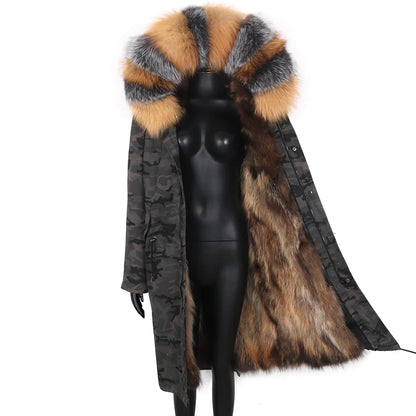 Damen Winterparka lang mit großer Kapuze und Pelzimitat Futter