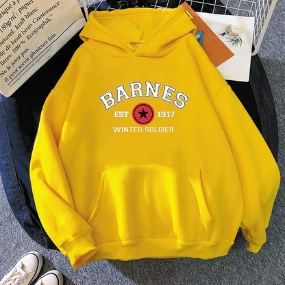 Unisex Kapuzenpullover mit „BARNES WINTER SOLDIER“ Print, Kängurutasche und Kordelzug
