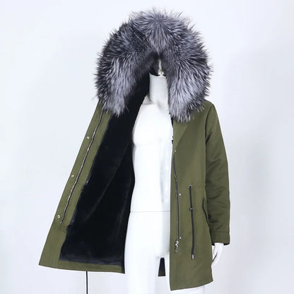 Men's parka with hood and fur collar, lined