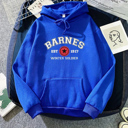 Unisex Kapuzenpullover mit „BARNES WINTER SOLDIER“ Print, Kängurutasche und Kordelzug