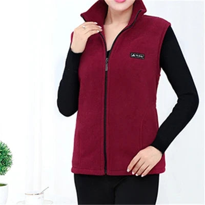 Women's fleece vest with stand-up collar and zipper