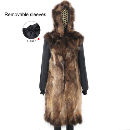 Damen Winterparka lang mit großer Kapuze und Pelzimitat Futter