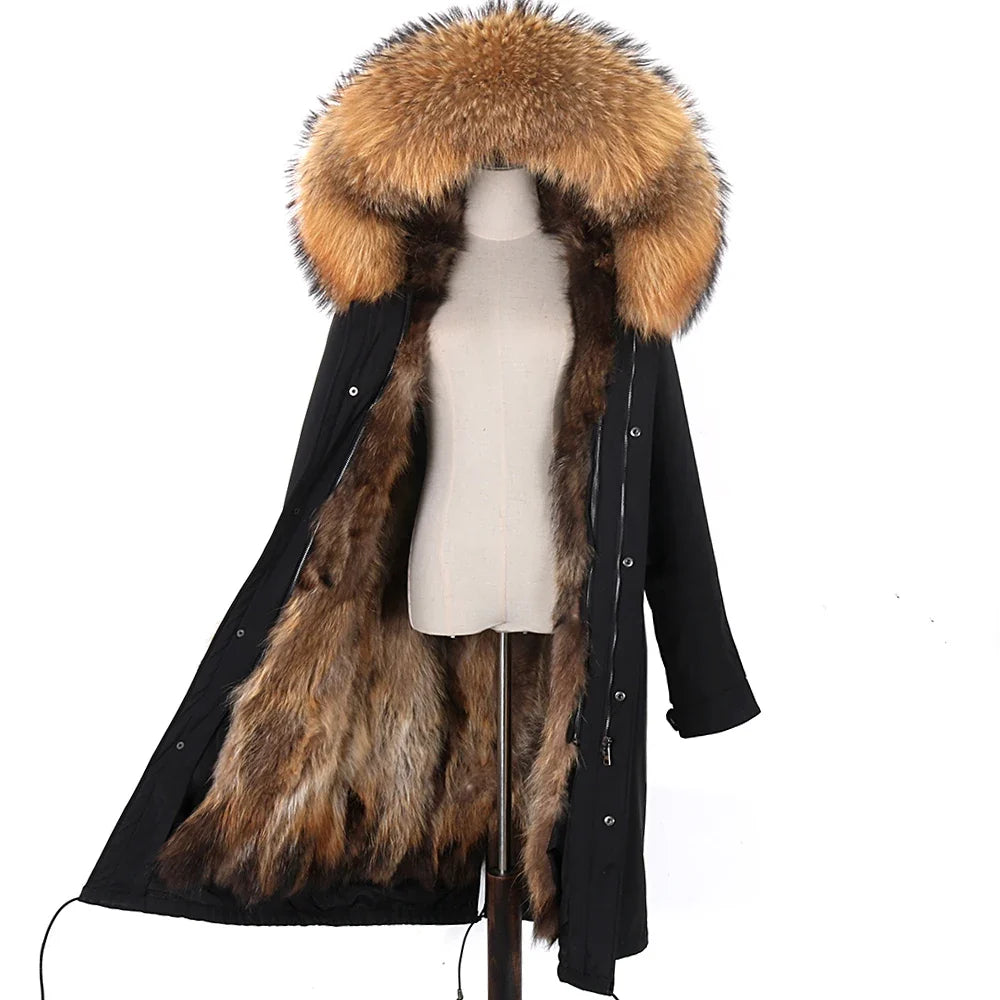 Damen Winterparka mit Pelzbesatz Kapuze Lang