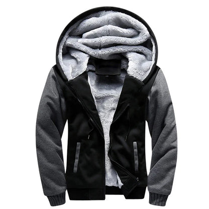 Lined men's hoodie jacket with zip closure and pockets