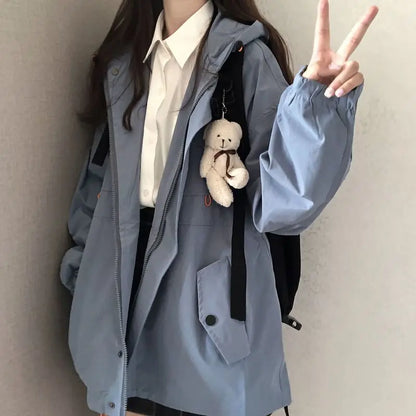 Blue hoodie jacket with zipper and pockets