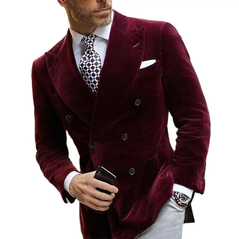 Men's Double-Breasted Blazer Modern Business Elegance for Occasions and Office