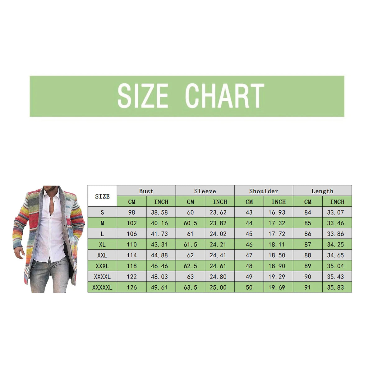Men's long striped cardigan with button placket, multicolored