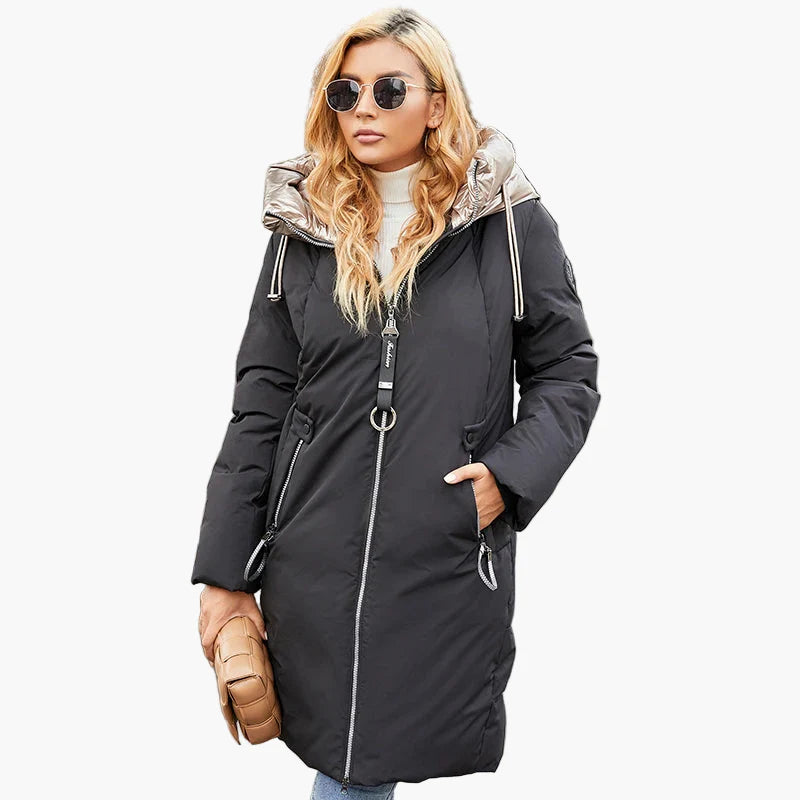 Women's quilted coat with fashionable oversized collar – urban winter coat for everyday and leisure