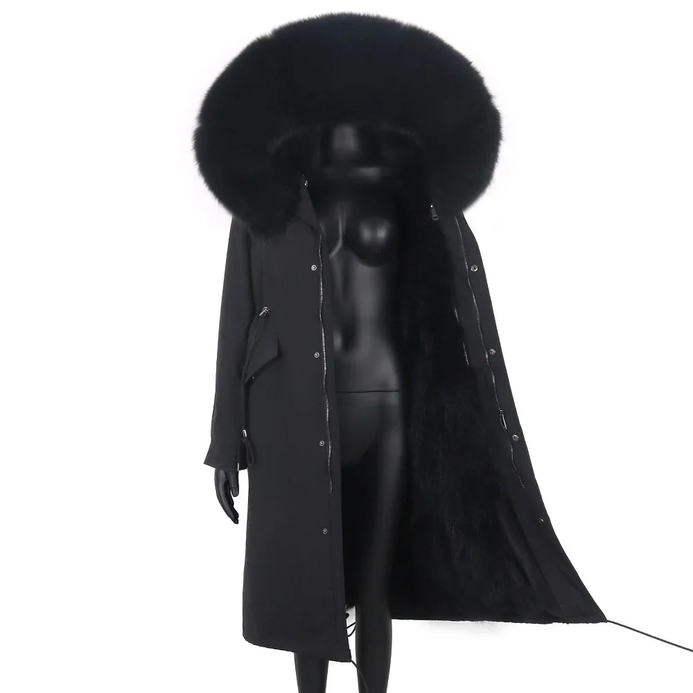 Damen Winterparka lang mit großer Kapuze und Pelzimitat Futter