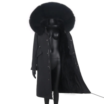 Damen Winterparka lang mit großer Kapuze und Pelzimitat Futter