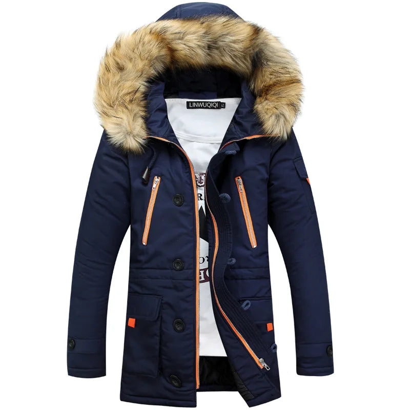 Men's parka with hood and faux fur trim - Winter jacket