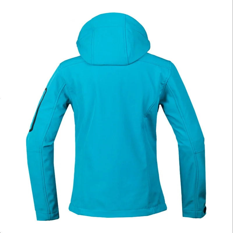 Outdoor Jacke Damen Türkis Winddicht Kapuze Reißverschlusstaschen