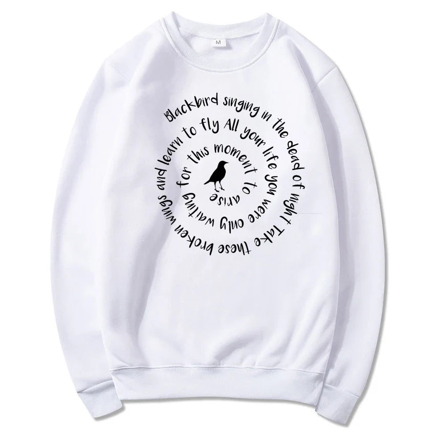 Women's Crew-Neck Long-Sleeve Sweatshirt with Bird & Lettering Print