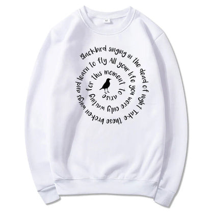 Women's Crew-Neck Long-Sleeve Sweatshirt with Bird & Lettering Print