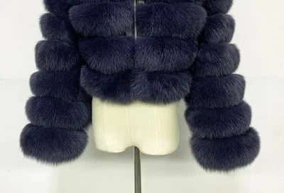 Damen Kurz Kunstfell Jacke mit Kapuze und langen Ärmeln