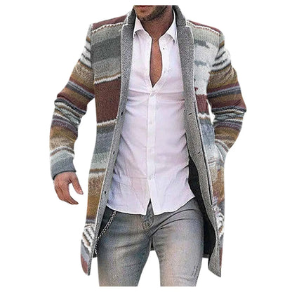 Men's long striped cardigan with button placket, multicolored