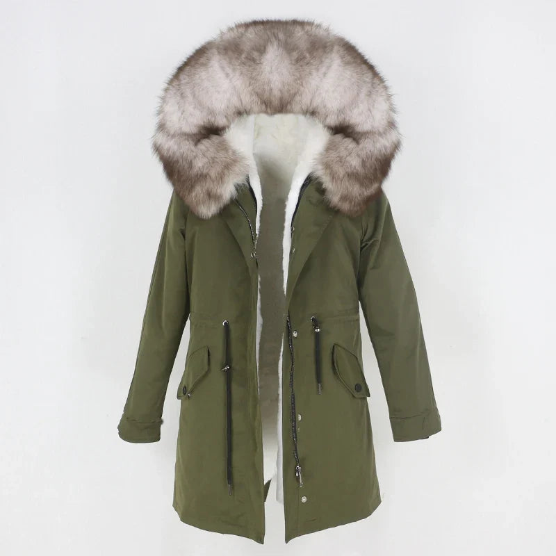Men's parka with hood and fur collar, lined