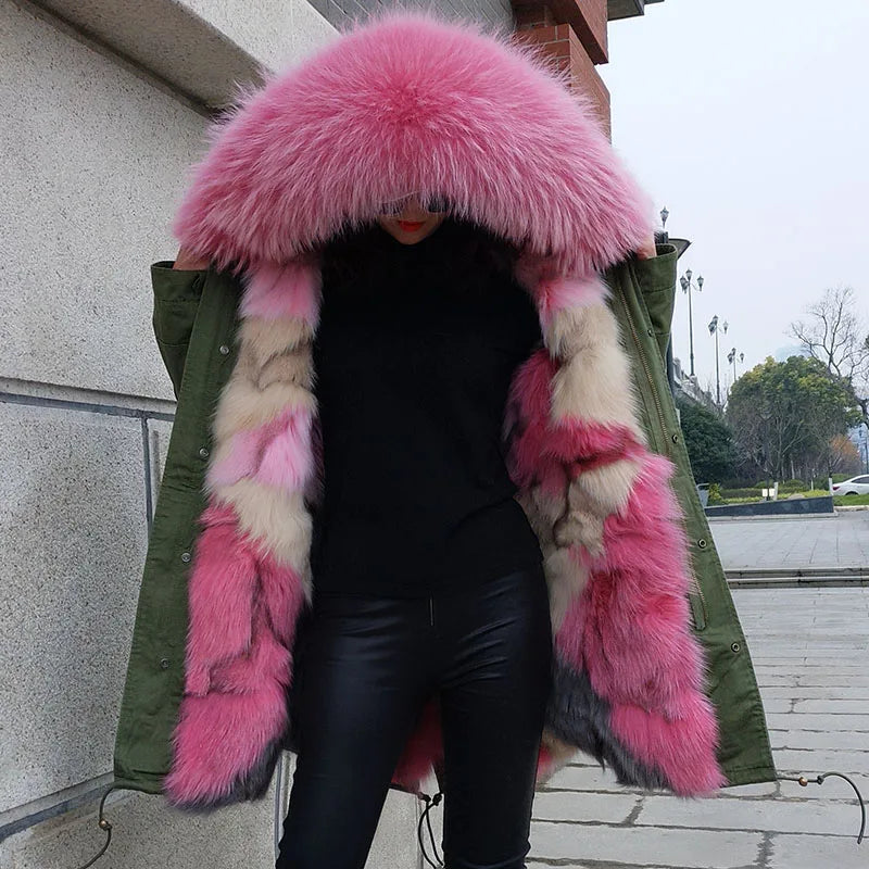 Women's winter parka with removable faux fur collar and lining