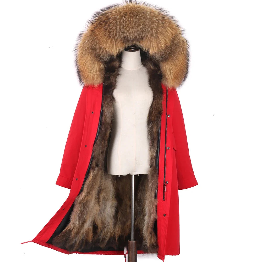 Damen Winterparka mit Pelzbesatz Kapuze Lang