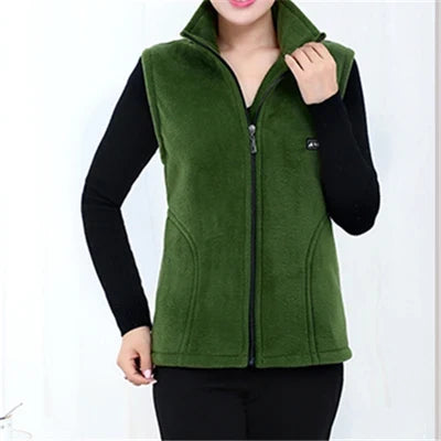 Women's fleece vest with stand-up collar and zipper