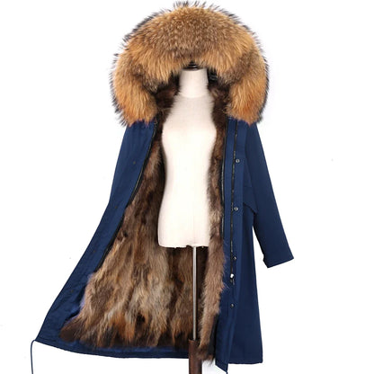 Damen Winterparka mit Pelzbesatz Kapuze Lang