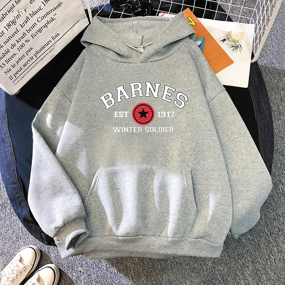 Unisex Kapuzenpullover mit „BARNES WINTER SOLDIER“ Print, Kängurutasche und Kordelzug