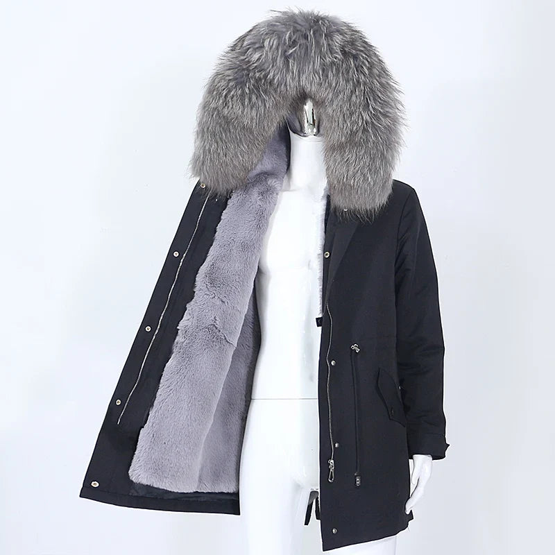 Men's parka with hood and fur collar, lined