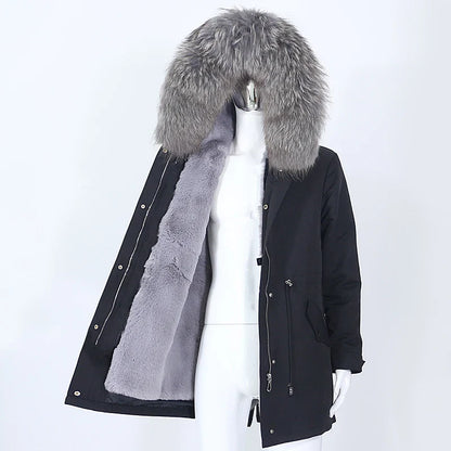 Men's parka with hood and fur collar, lined