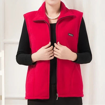 Women's fleece vest with stand-up collar and zipper