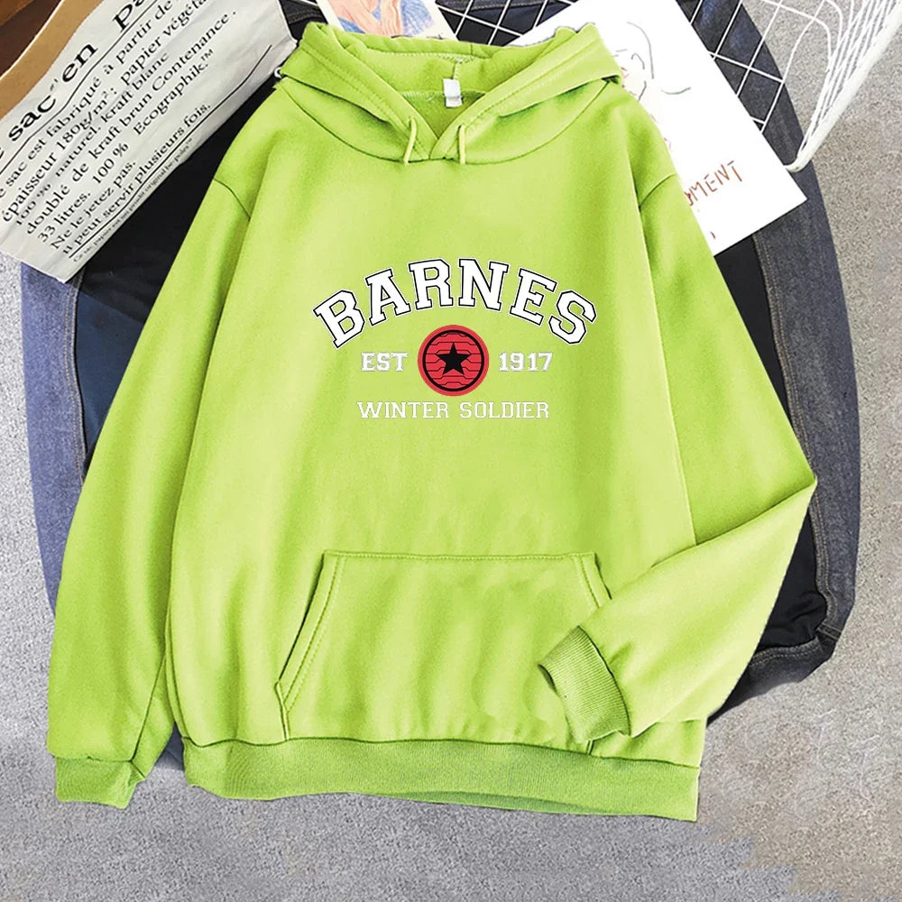 Unisex Kapuzenpullover mit „BARNES WINTER SOLDIER“ Print, Kängurutasche und Kordelzug