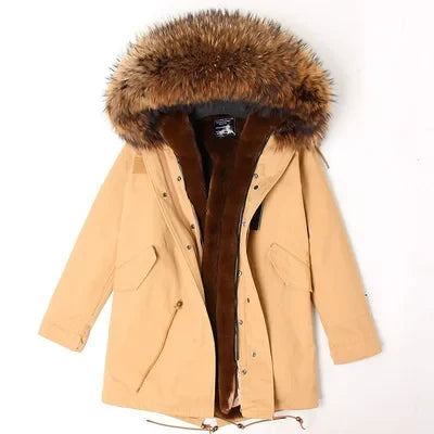 Women's Winter Parka with Large Faux Fur Collar & Warm Lining