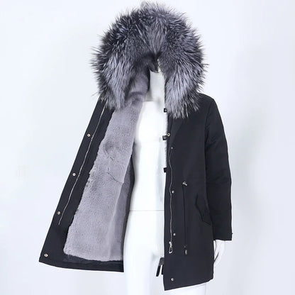 Men's parka with hood and fur collar, lined