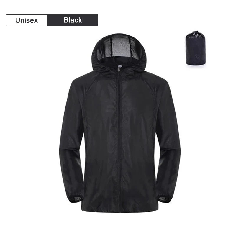 Lightweight hooded windbreaker jacket with zipper & sun protection for outdoor activities