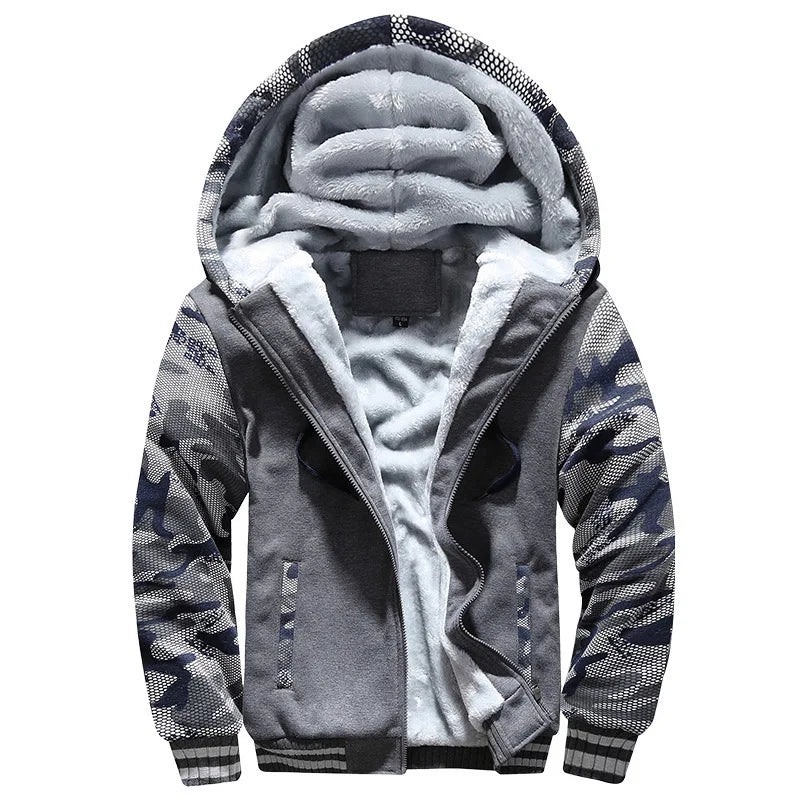Lined men's hoodie jacket with zip closure and pockets