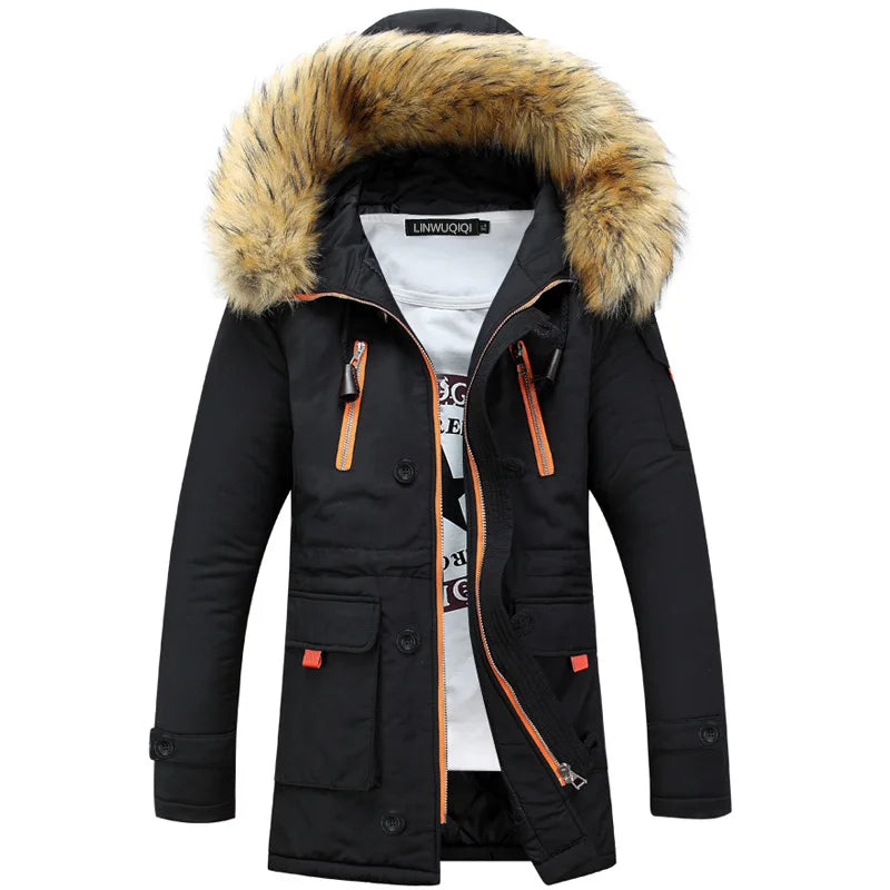 Men's parka with hood and faux fur trim - Winter jacket