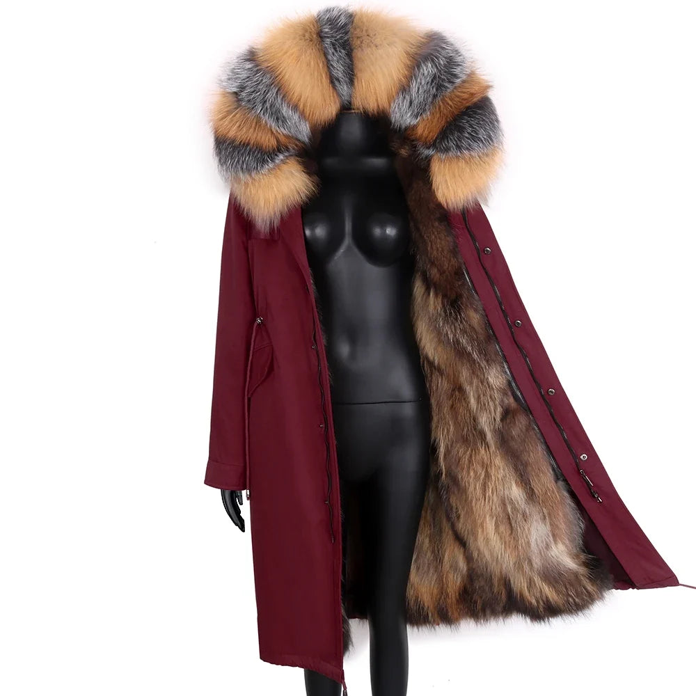 Damen Winterparka lang mit großer Kapuze und Pelzimitat Futter