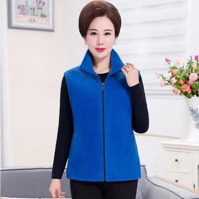 Women's fleece vest with stand-up collar and zipper