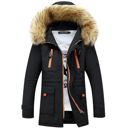 Men's parka with hood and faux fur trim - Winter jacket